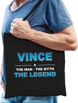 Naam cadeau Vince - The man, The myth the legend katoenen tas - Boodschappentas verjaardag/ vader/ collega/ geslaagd