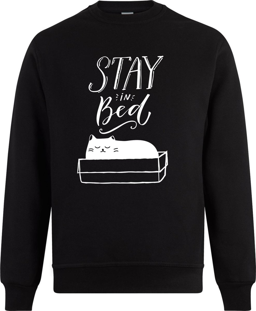 Sweater zonder capuchon - Jumper - Trui - Vest - Lifestyle sweater - Chill Sweater - Kat - Cat - Stay In Bed - Zwart - XS