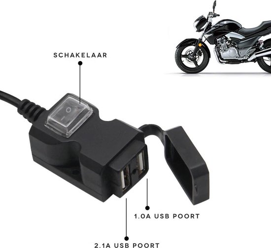 Verhogen Modernisering Speciaal USB oplaadpoorten / aansluiting motorfiets - 12V 1A & 2.1A USB lader motor  -... | bol.com