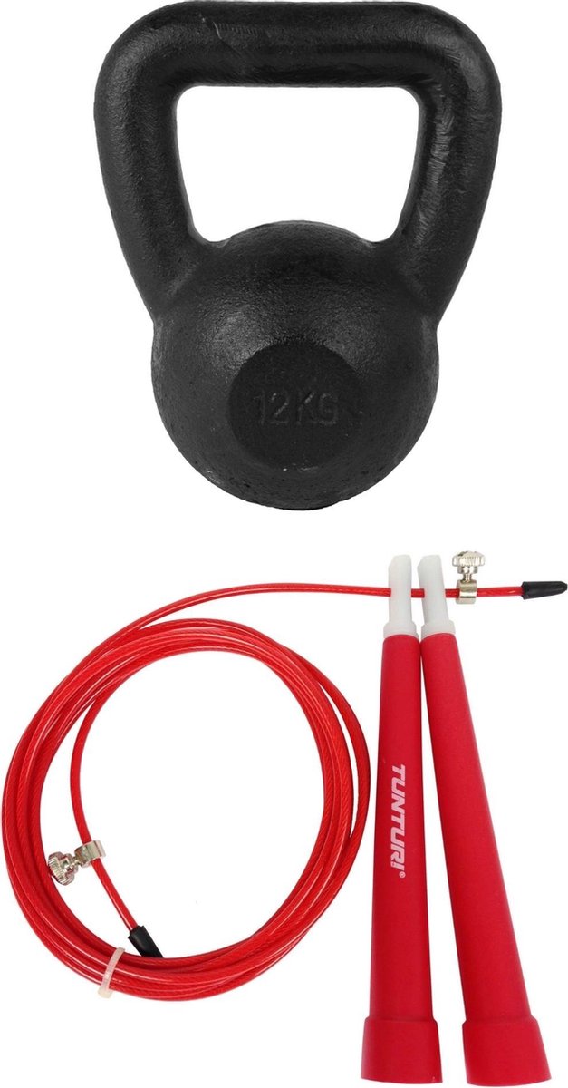 Tunturi - Fitness Set - Springtouw Rood - Kettlebell 12 kg