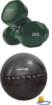 Tunturi - Fitness Set - Vinyl Dumbbell 2 x 2 kg  - Gymball Zwart met Anti Burst 75 cm