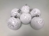 Witte glitterende kerstballen - 6 stuks