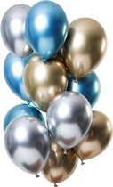 50 stuks Trendy assortiment grote Chrome ballonnen - chrome zilver, chrome goud en chrome blauw verjaardag ballonnen - extra groot 36 cm lang - top kwaliteit bio afbreekbaar latex