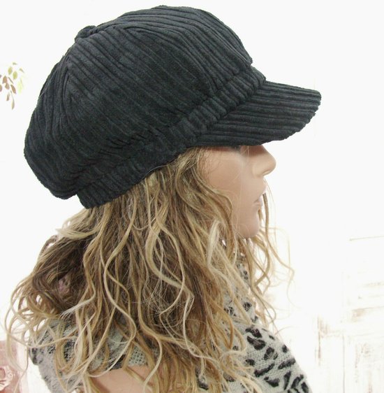 Dames pet baret met klepje ribcord kleur zwart maat L/XL | bol.com