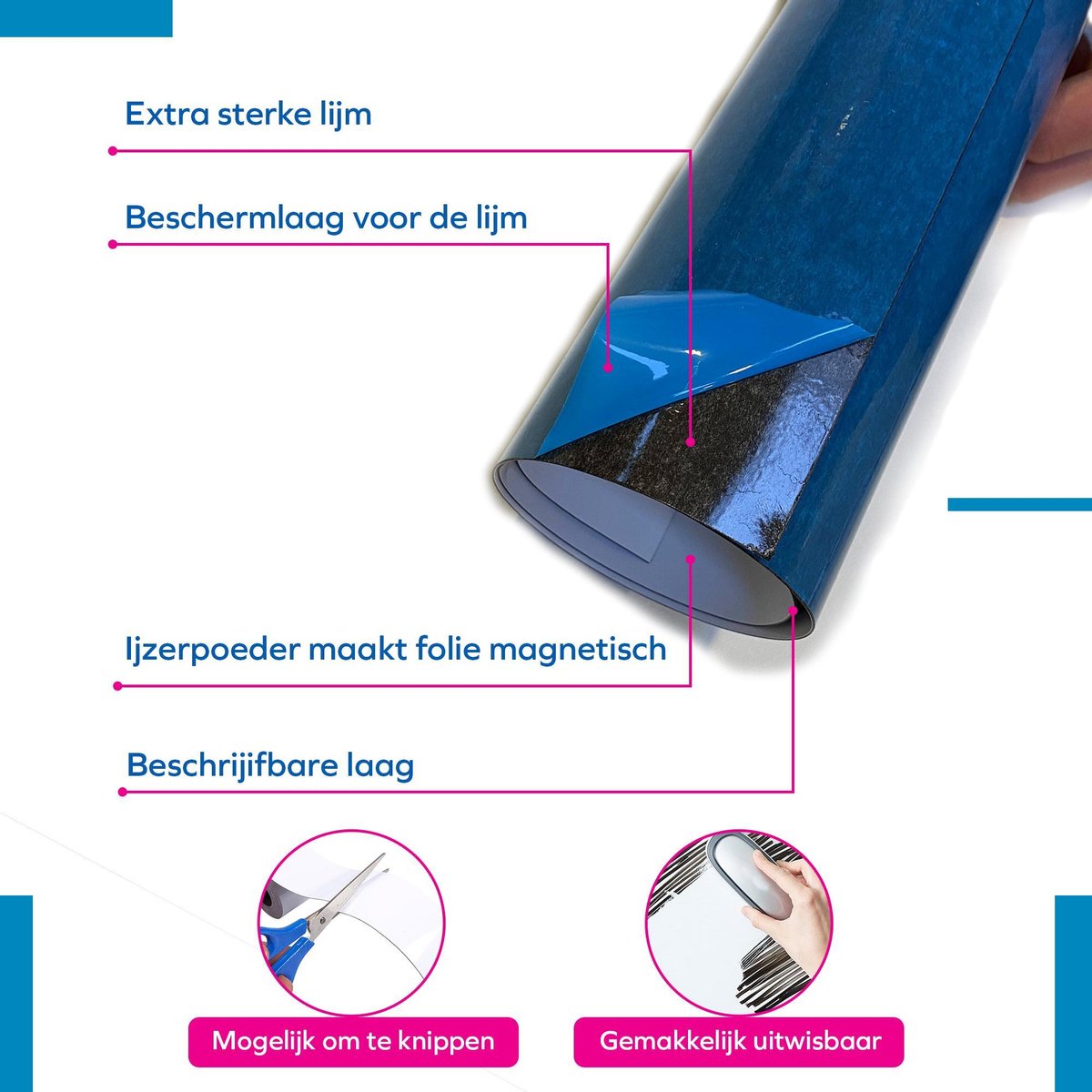 Brute Strength - Magnetisch Whiteboard (40x60 cm) Folie Zelfklevend met wisser - magneten en marker thumbnail 2