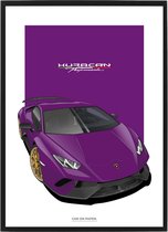 Lamborghini Huracan Paars op Poster - 50 x 70cm - Auto Poster Kinderkamer / Slaapkamer / Kantoor