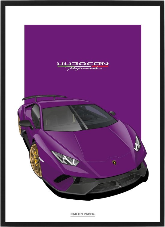 Lamborghini Huracan Purple sur Poster - 50 x 70cm - Affiche de voiture Crèche / Chambre / Bureau