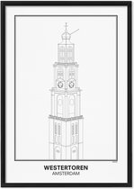 SKAVIK Westertoren - Amsterdam Poster met houten lijst (zwart) 50 x 70 cm