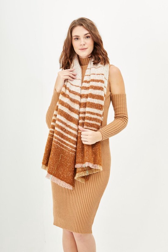 Ferand Casual gestreepte poncho-trui voor dames, veelzijdige sjaal met franjes, omslagdoek voor herfst en winter, Hooded Versie: Bruin & Beige, one size