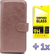 HB Hoesje Geschikt voor Samsung Galaxy A42 5G Rosegoud - Luxe Kunstlederen Portemonnee Book Case & Glazen Screenprotector
