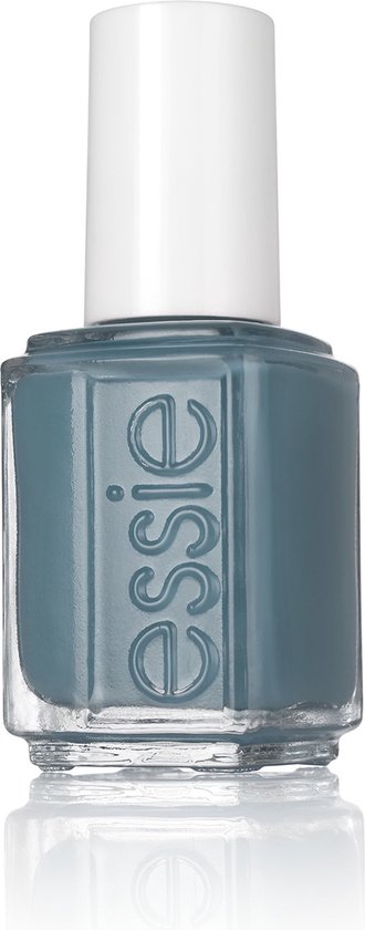 Flesje Essie nagellak 'Pool Side Service', een gedempt groenblauw, met witte dop.