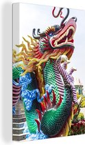 Canvas Schilderij Kleurrijke draak voor een tempel in China - 80x120 cm - Wanddecoratie