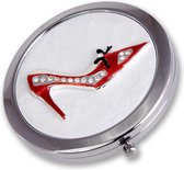 Make-Up Spiegel Rode Schoen met Kristal - Tasspiegel - Hand spiegel -   2x Vergrotende Spiegel, Kerst kado