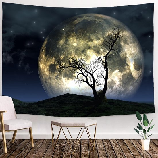 Ulticool - Arbre de nuit Nature pleine lune - Tapisserie - 200x150 cm - Groot tapisserie - Affiche
