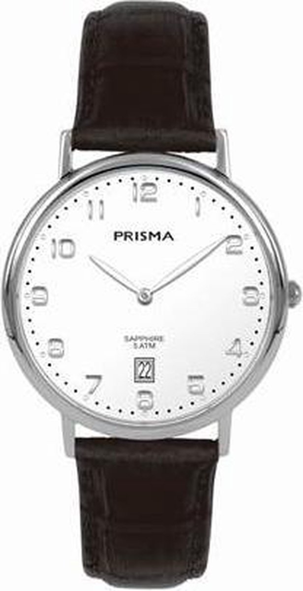 Prisma Herenhorloge P.1002 Lederen band Zilver