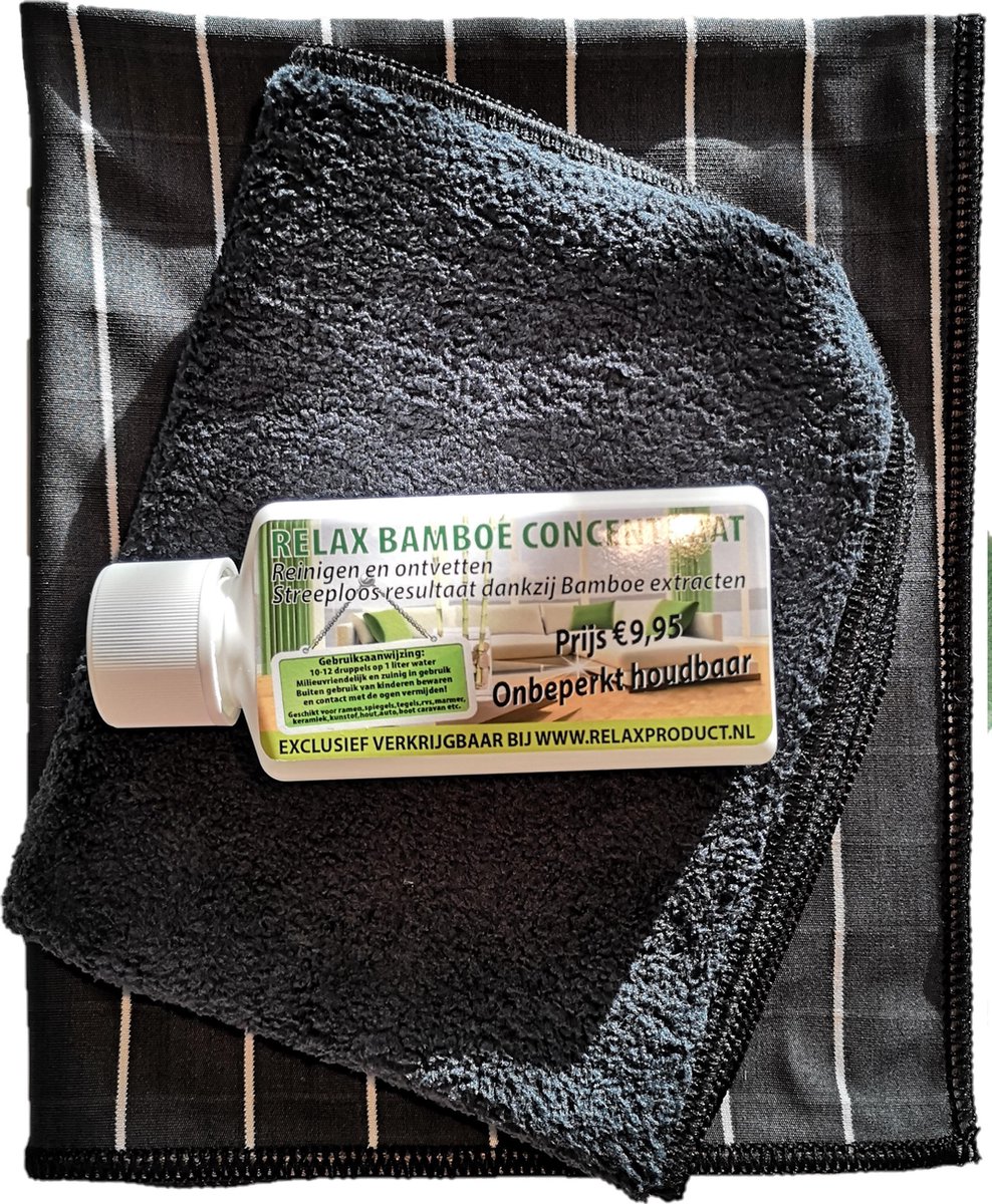 Goedkoopste Bamboe Schoonmaakdoek Set - wonderdoeken - microvezeldoeken - raamdoeken - glasdoeken - bamboevezeldoeken - Bamboedoek - Bamboe doek - Bamboedoeken 1 Relax Bamboe Concentraat fles - Combi set