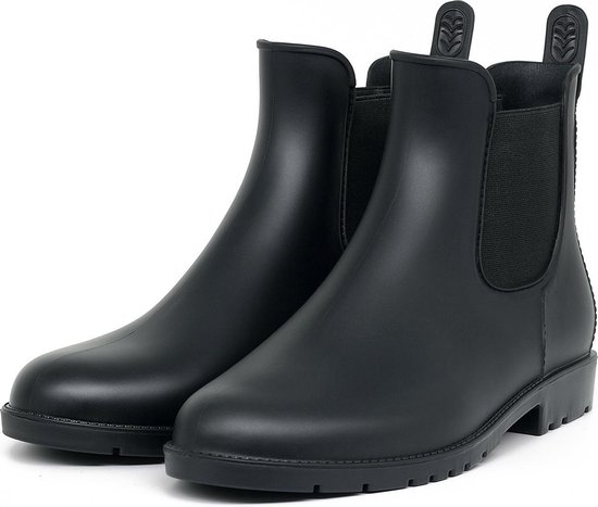 Geweo Bottes de pluie pour femmes - Wellington Chelsea Bottes femmes - Chaussure moyenne - Bottes pour femmes courtes - Imperméable - Femme - Zwart - Taille 39