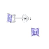 Joy|S - Zilveren vierkant 4 mm oorbellen zirkonia lavendel paars