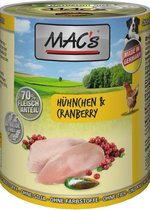 MAC’s Hondenvoer Natvoer Blik - 70% Kip & Cranberry - 6 x 400g