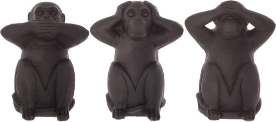 Atmosphera Monkey résine entendre, voir et dire aucun mal - 3 pièces - H23 - Singes de la sagesse - Figurines - Groot modèle