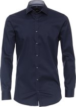 VENTI body fit overhemd - donkerblauw twill (contrast) - Strijkvriendelijk - Boordmaat: 38