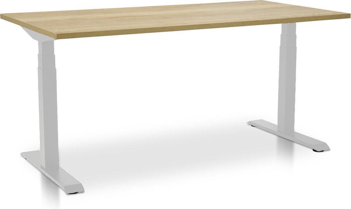 Zit-sta bureau elektrisch verstelbaar - MRC PRO NEN-EN 527 - 180 x 80 cm - frame wit - robuust eiken | Memory functie met USB | 150kg draagvermogen
