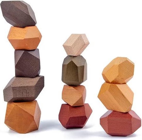 Decoratie steentjes - Hout Bruin - 15 stuks - Houten blokken - Stapelblokken | bol.com