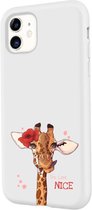 Apple Iphone 11 siliconen hoesje giraffe - Wit - You look nice *LET OP JUISTE MODEL*