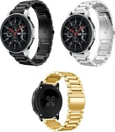 Smartwatch bandje - 3 pack - Geschikt voor Samsung Galaxy Watch 3 41mm, Active 2, 20mm horlogebandje - RVS metaal - Fungus - Schakel - Goud Zilver Zwart