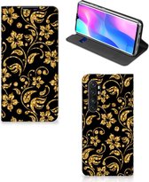 Bookcase Cadeau voor Oma Xiaomi Mi Note 10 Lite Telefoonhoesje Gouden Bloemen