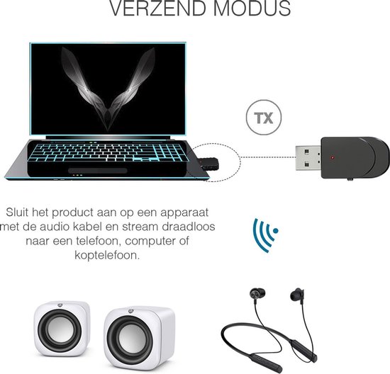2 In 1 USB Bluetooth Zender en Ontvanger - Bluetooth 5.0 - 10 Meter Bereik - Draadloze Audio Adapter - Bluetooth Transmitter & Receiver - Eye For Solutions