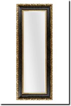 Spiegel zwart goud in houten sierlijst - Ponzio Antiekgoud-zwart Buitenmaat 45x167 cm hoog of breed ophangen - Smalle passpiegel voor hal, slaapkamer of kleedkamer - Brede spiegel woonkamer boven bank of dressoir