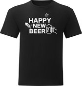 T-Shirt - Casual T-Shirt - Fun T-Shirt - Fun Tekst - Lifestyle T-Shirt Food&Drinks  - Zwart - Happy New Beer - L