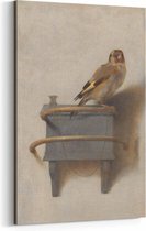 Het puttertje - Canvas 75x100 cm inclusief frame en ophangbeugel – Van Carel Fabritius, Een van de: Oude meesters uit het: Mauritshuis – Canvas schilderijen – Vogel schilderij