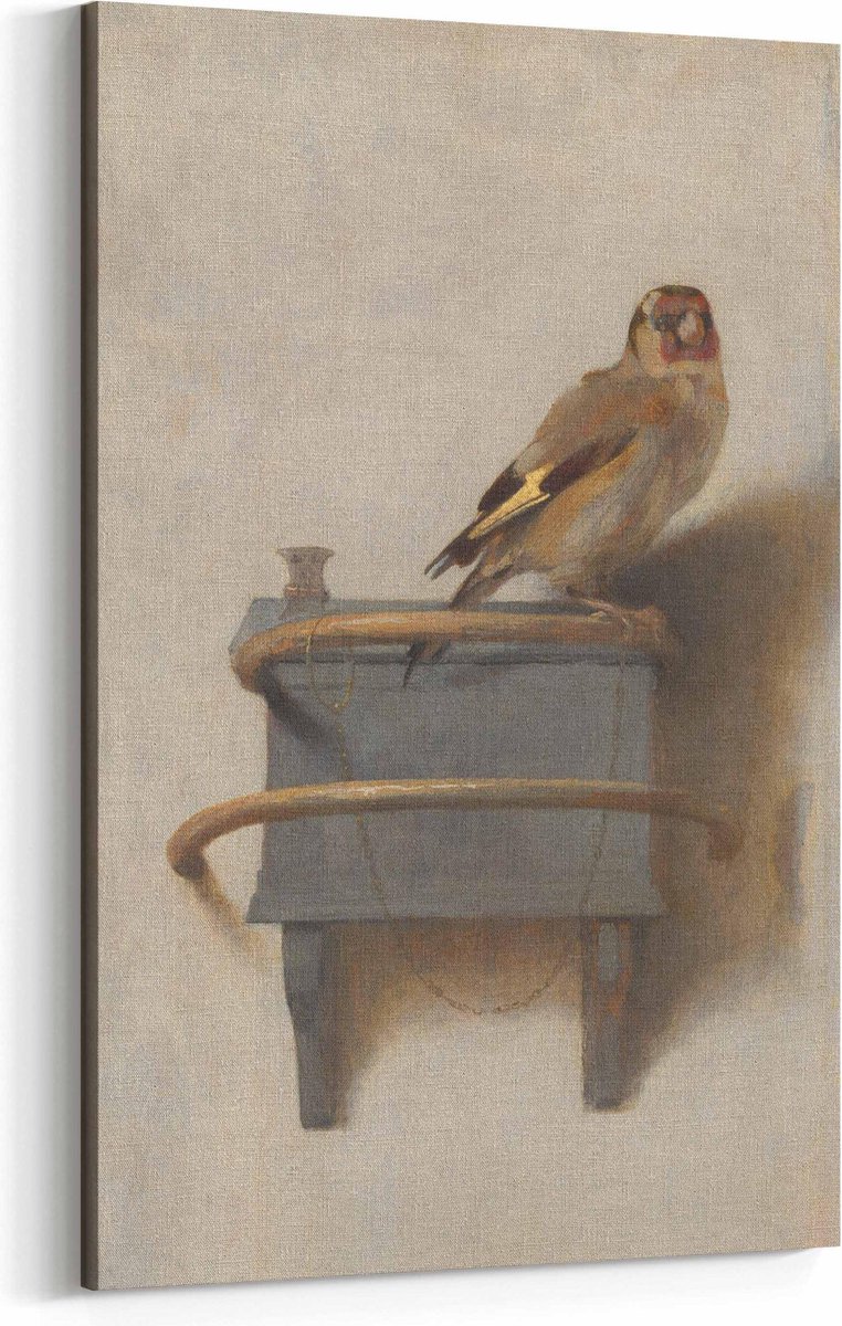 Het puttertje - Canvas 75x100 cm inclusief frame en ophangbeugel – Van Carel Fabritius, Een van de: Oude meesters uit het: Mauritshuis – Canvas schilderijen – Vogel schilderij