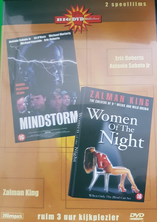 DVD met de films Mindstorm en Women of the Night. Beide films 16+. Ruim 3 uur kijkplezier.