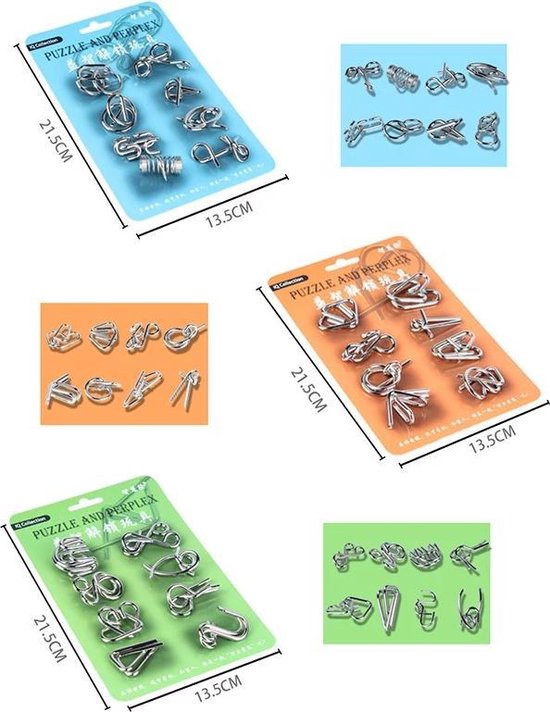 Mini casse-tête 3D IQ puzzle - Métal - 32 pièces - Présentoir