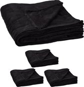 Relaxdays 4x fleece deken 200x220 cm - plaid - kleed - polyester - zwart - xxl - groot