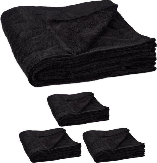 huren Pas op Zuigeling Relaxdays 4x fleece deken 200x220 cm - plaid - kleed - polyester - zwart -  xxl - groot | bol.com