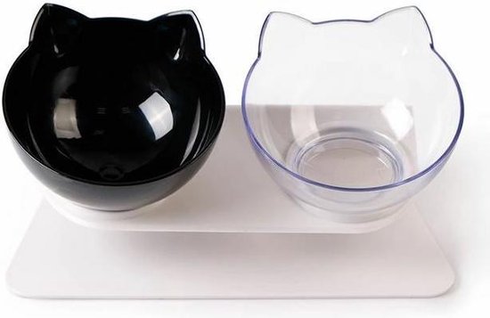ZaCia Dubbele Voerbak Kat incl. Kattenspeeltje - Zwart Transparant - Dieren  Water &... | bol.com