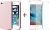 iphone 5/5S/SE 2016 hoesje roze siliconen case iPhone 5/5S/SE 2016 hoesjes cover hoes - 1x iPhone 5/5S/SE 2016 screenprotector screen protector