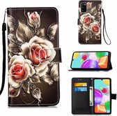 gsm Hoesje voor Samsung Galaxy A41 - flip book case cover bloemen (rozen) met koord en ruimte voor pasjes en print - Hoesje met leuk printje - Bloemen hoesje voor Samsung A41.