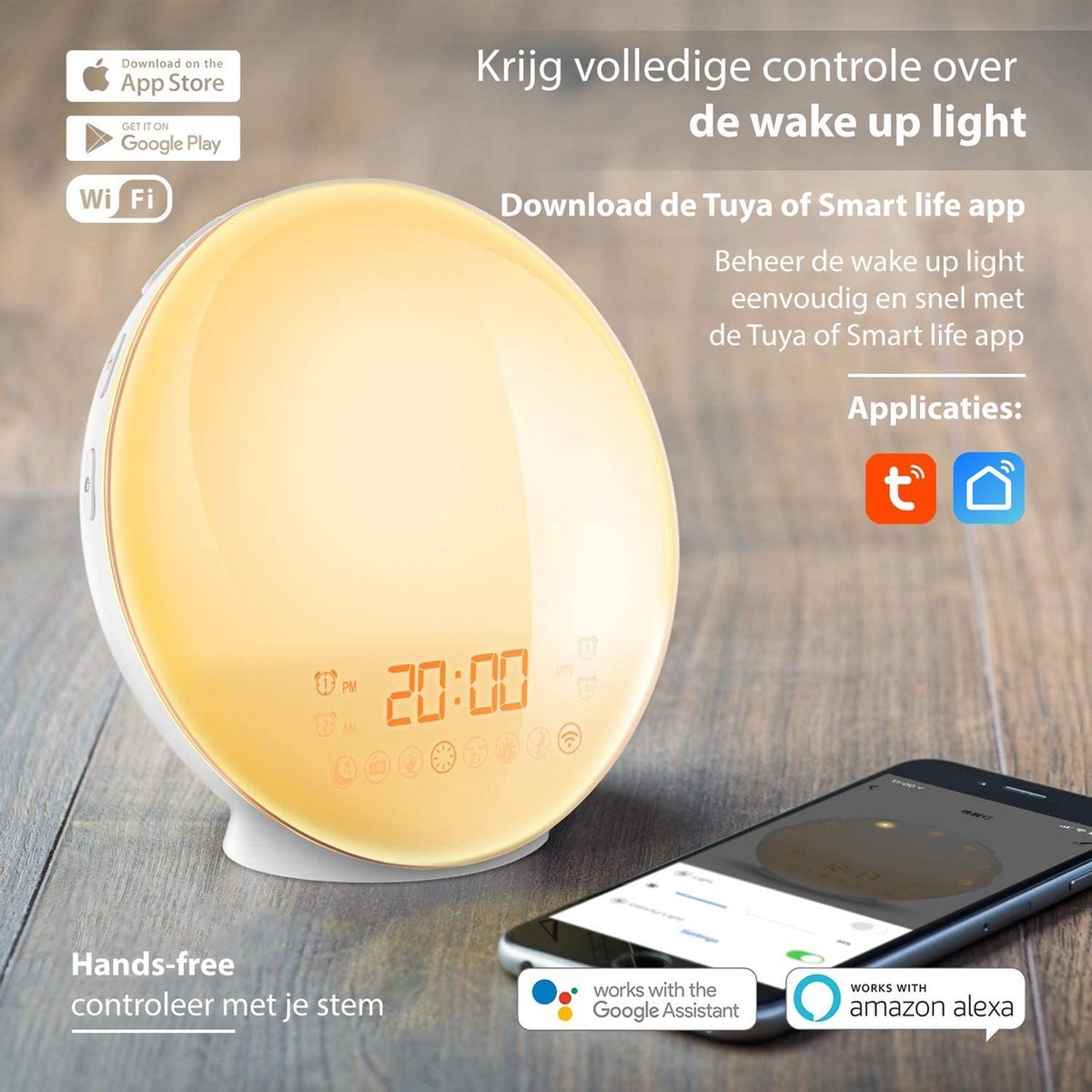 koken hoofdzakelijk informeel Wake-up light - Wekker Radio - Nachtlamp - Smarthphone app - Voice control  - Sunset lamp | bol.com
