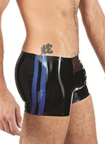 Mister B Rubber Trunks zwart met blauwe bies XS