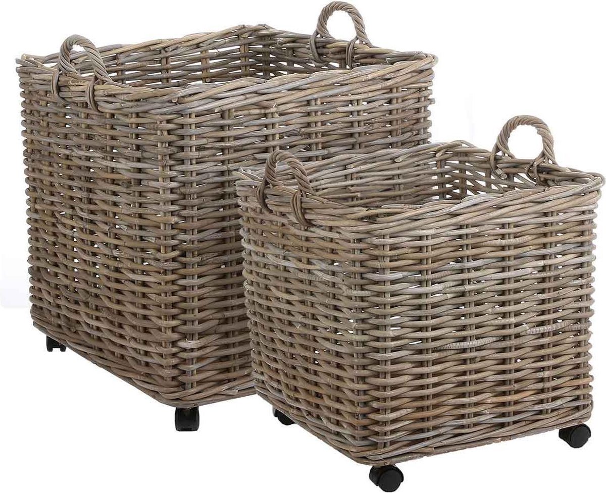 Mica Decorations Mand Marcia - 58x58x58 cm - Rotan - Grijs- Set van 2