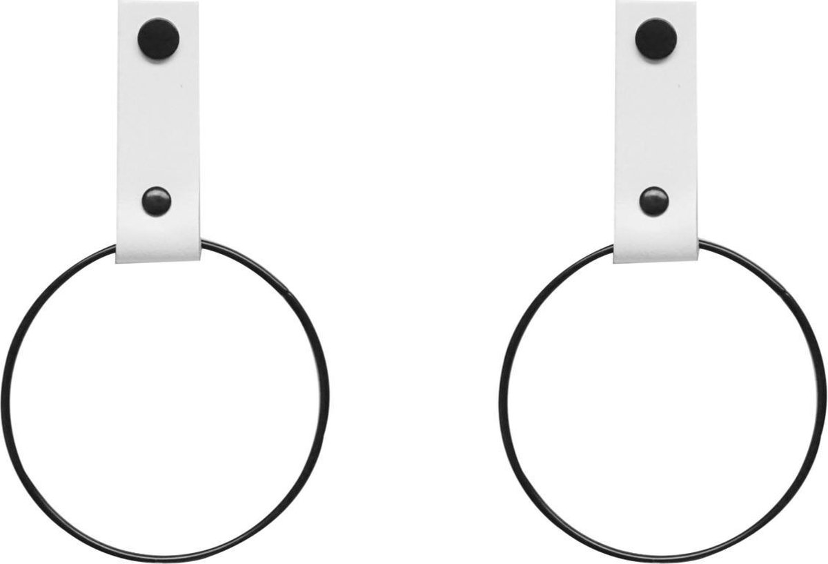 SETPRIJS! 2x Leren Handdoekring | WIT - maat S (handdoekhanger - handdoekhaakje)