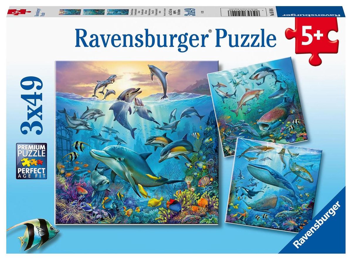 Ravensburger Kinderpuzzel 3x49 stukjes Dieren in de oceaan