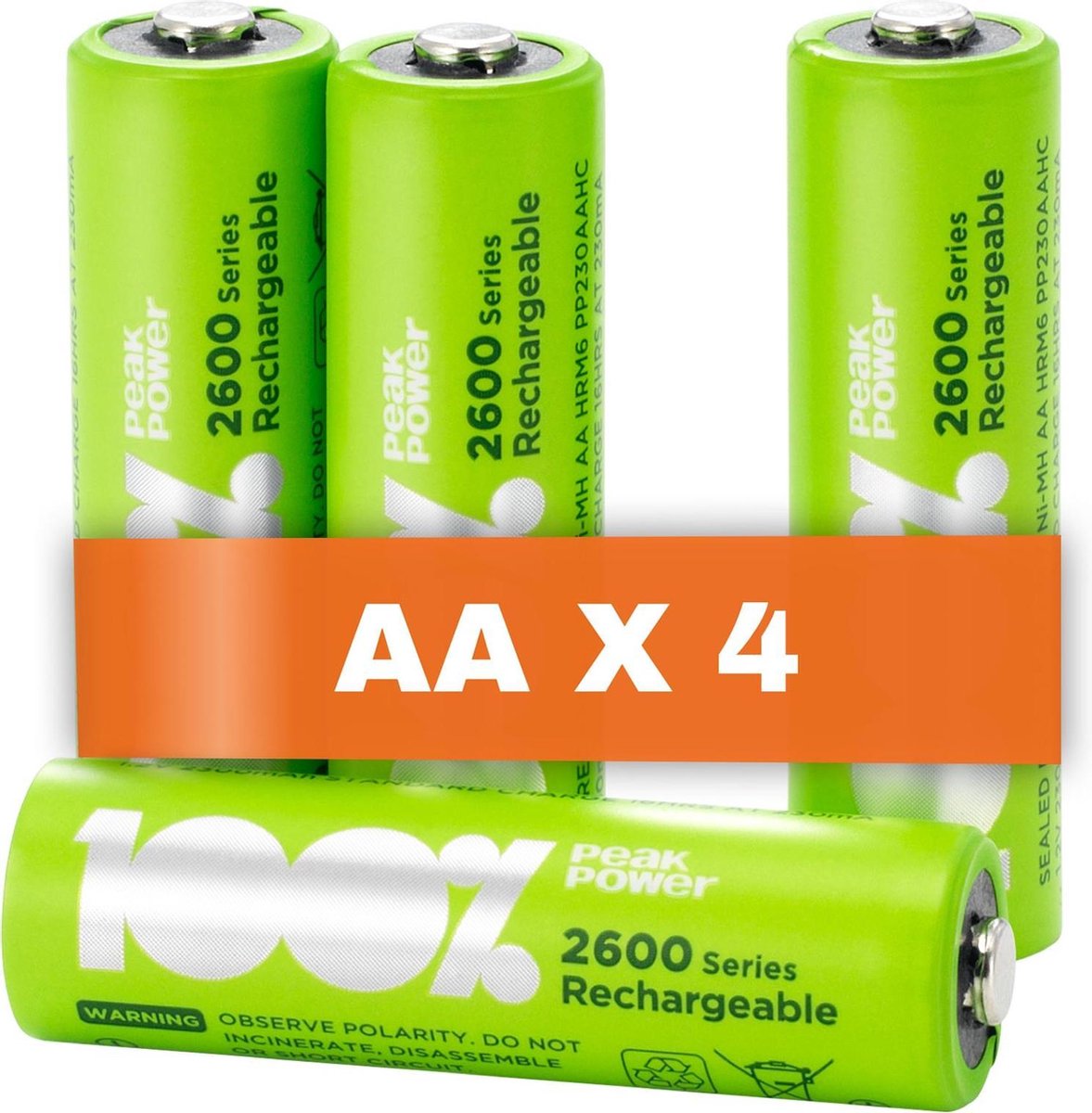 100% Peak Power oplaadbare batterijen AA - NiMH AA batterij mignon 2300 mAh - 4 stuks - 100% Peak Power