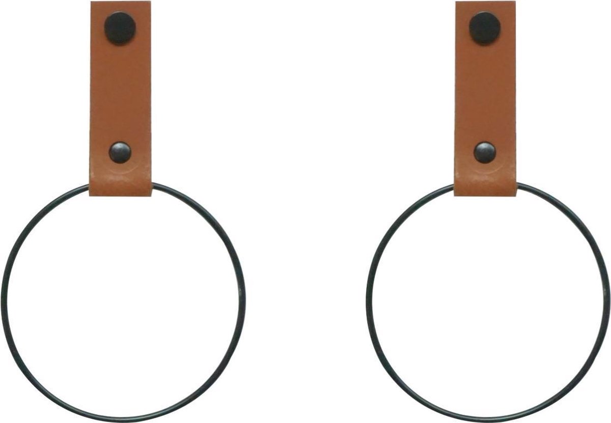 SETPRIJS! 2x Leren Handdoekring | LICHTBRUIN - maat S (handdoekhanger - handdoekhaakje)