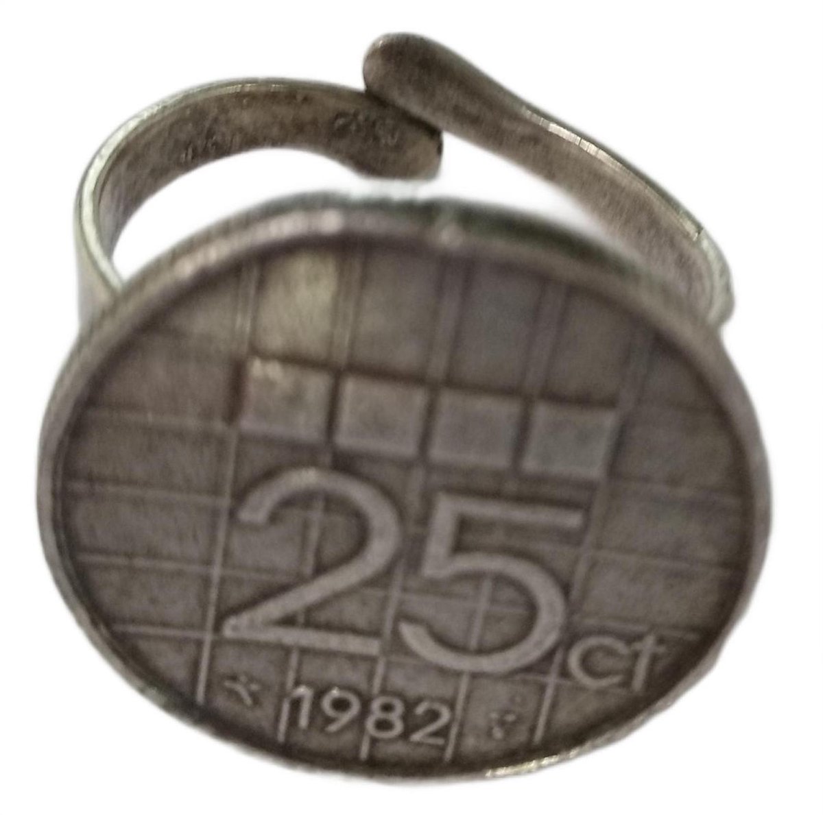 Zeuws meisje - Ring - jaartal 1982 - Cadeau geboortejaar jubileum - Gulden munt kwartje - verstelbaar een maat- zwaar verzilverd